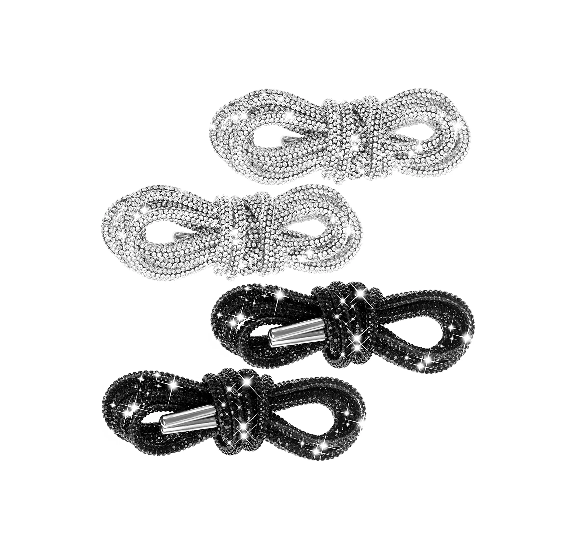 4 Pieces Rhinestone Glitter Rope 55'' Shoelaces Crystal Shoe Laces Bling Bling Drawstring Cords Replacement Shiny Round Shoe Laces