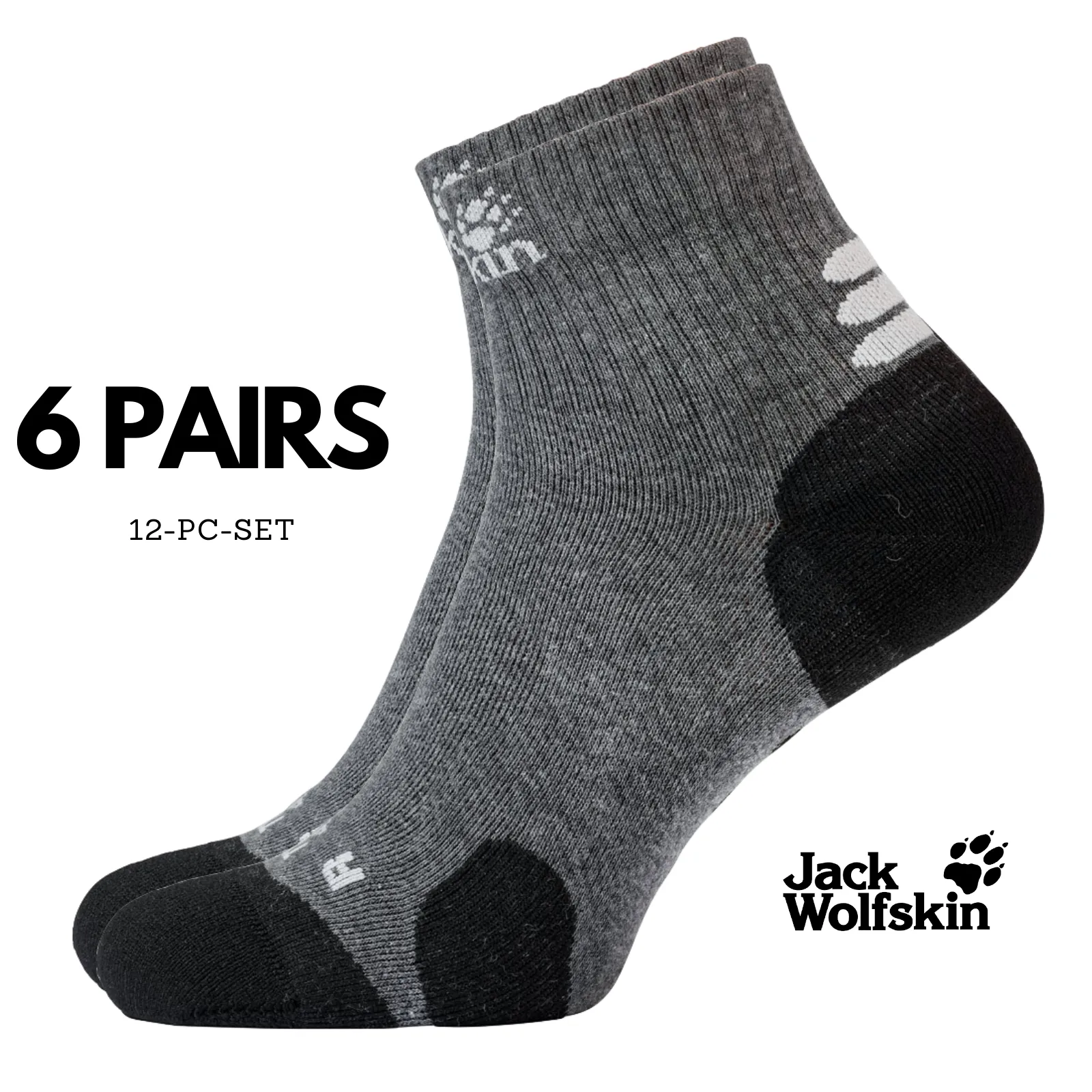 6 Pairs Jack Wolfskin Cotton Socks Travel Organic Mid Cut Hiking Trekking Ankle
