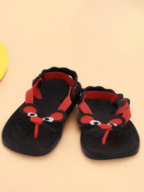 Adorable Mouse Design Sandals for Girls - Black and Red