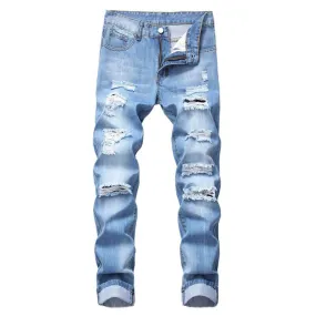 Basic Mid Waisted Jeans Men's Ripped Jeans Pencil Pants