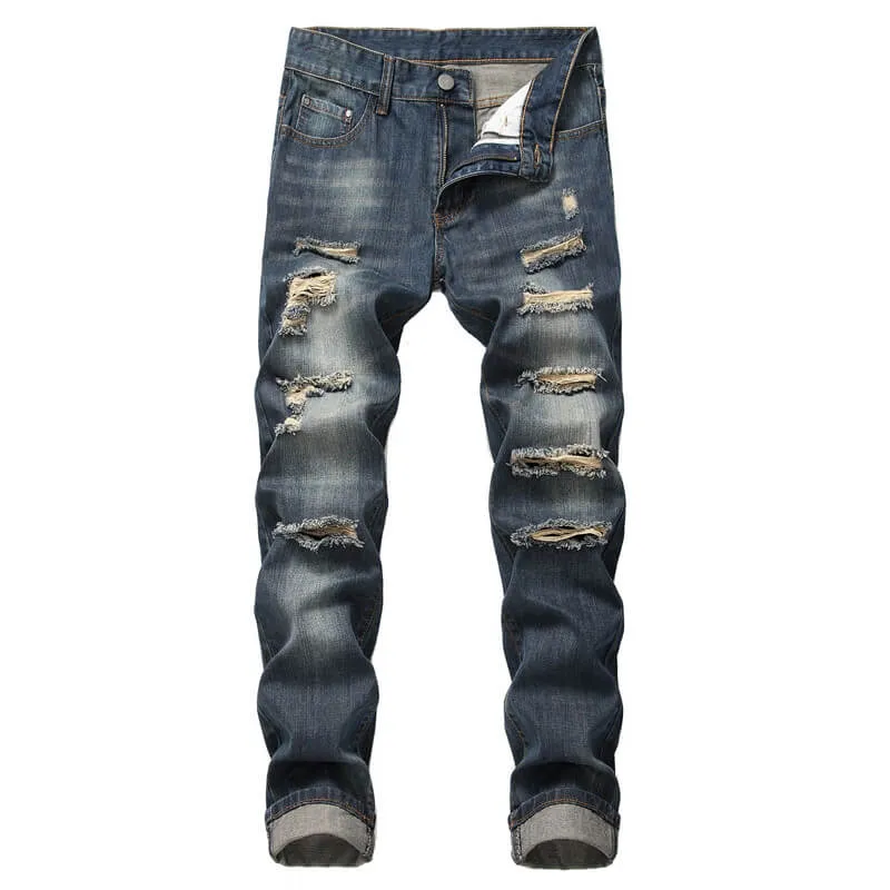 Basic Mid Waisted Jeans Men's Ripped Jeans Pencil Pants