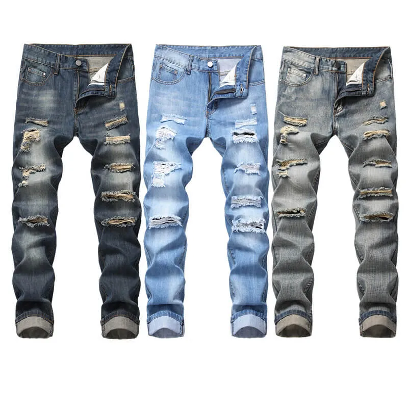 Basic Mid Waisted Jeans Men's Ripped Jeans Pencil Pants