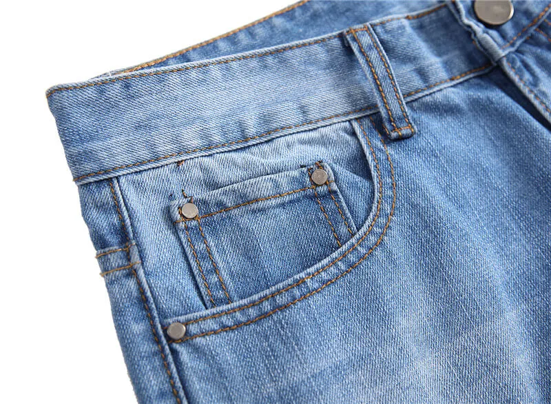 Basic Mid Waisted Jeans Men's Ripped Jeans Pencil Pants