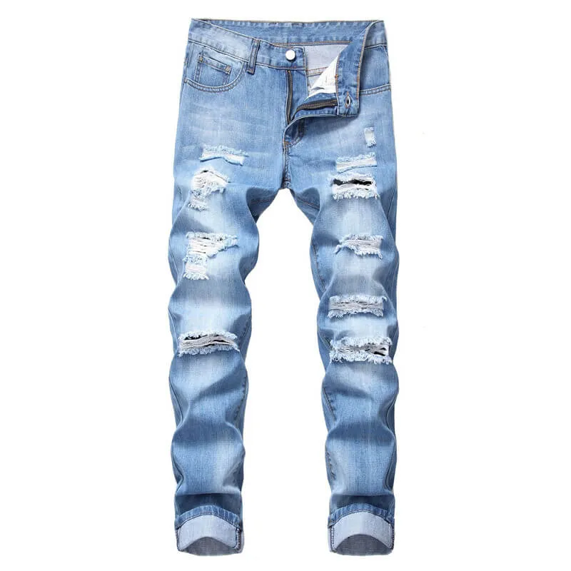Basic Mid Waisted Jeans Men's Ripped Jeans Pencil Pants