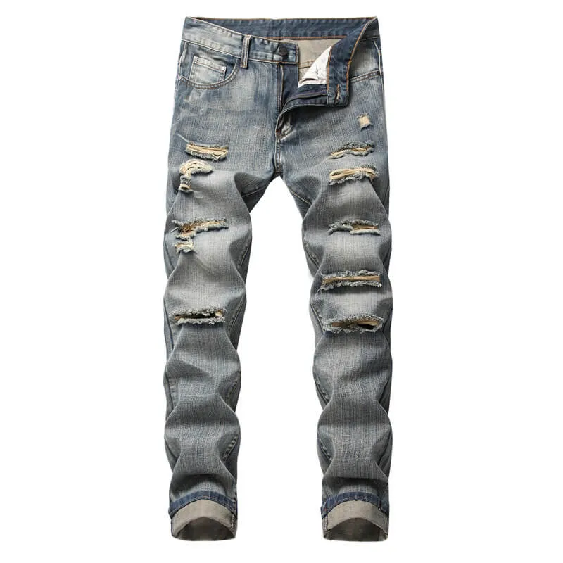 Basic Mid Waisted Jeans Men's Ripped Jeans Pencil Pants