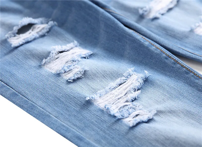 Basic Mid Waisted Jeans Men's Ripped Jeans Pencil Pants