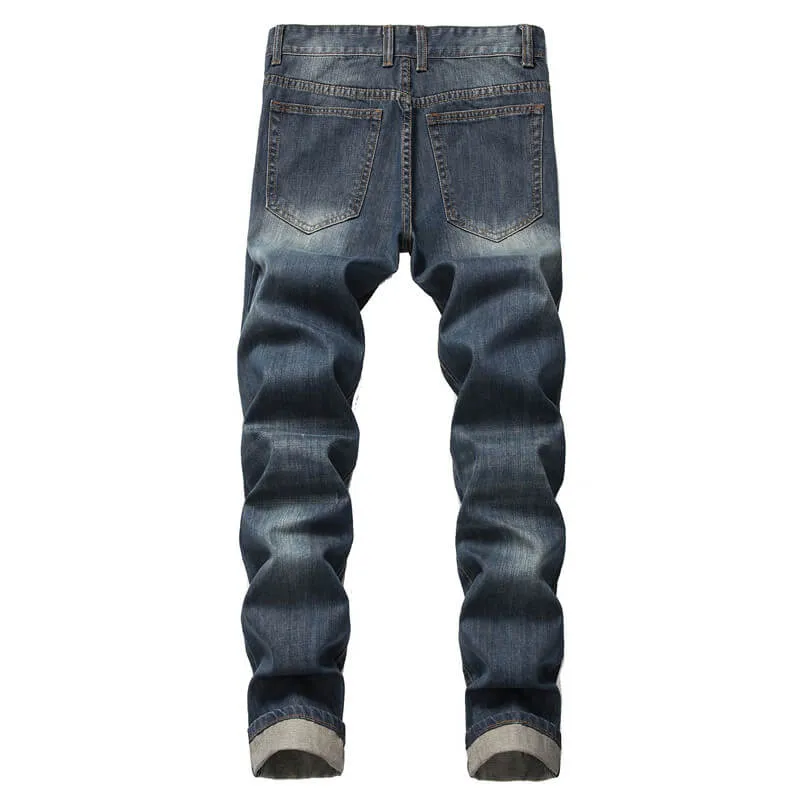 Basic Mid Waisted Jeans Men's Ripped Jeans Pencil Pants