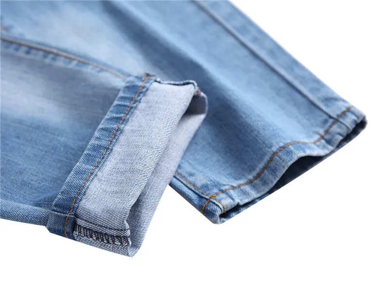 Basic Mid Waisted Jeans Men's Ripped Jeans Pencil Pants