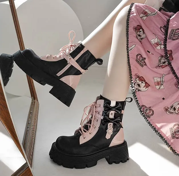 Black Night Knight Style Lolita Martin Boots