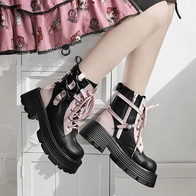 Black Night Knight Style Lolita Martin Boots