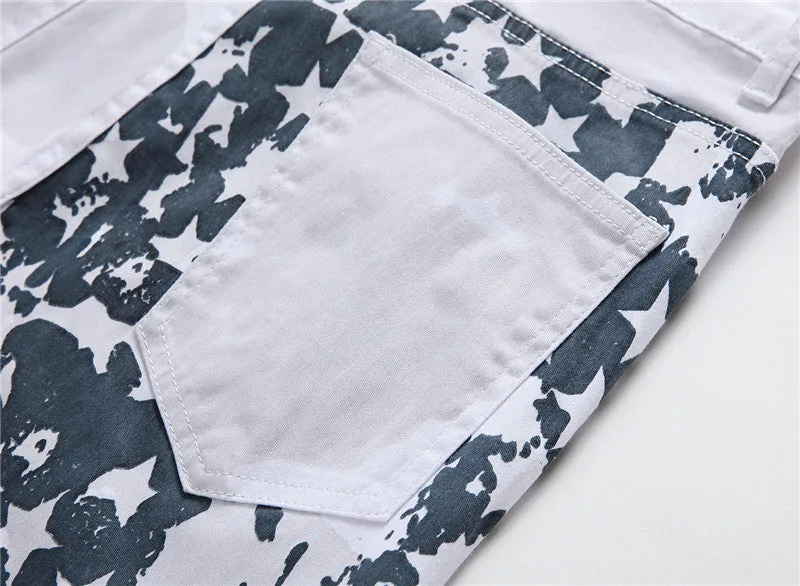 Casual Denim Pants Printed Mid Waist Jeans Street Style Straight Pants