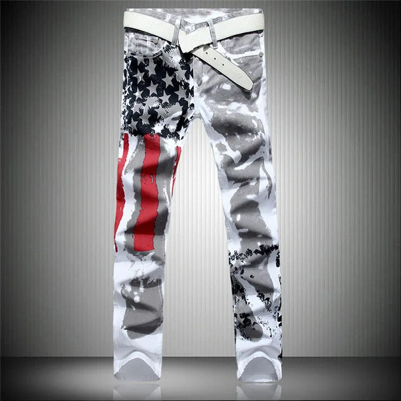 Casual Denim Pants Printed Mid Waist Jeans Street Style Straight Pants