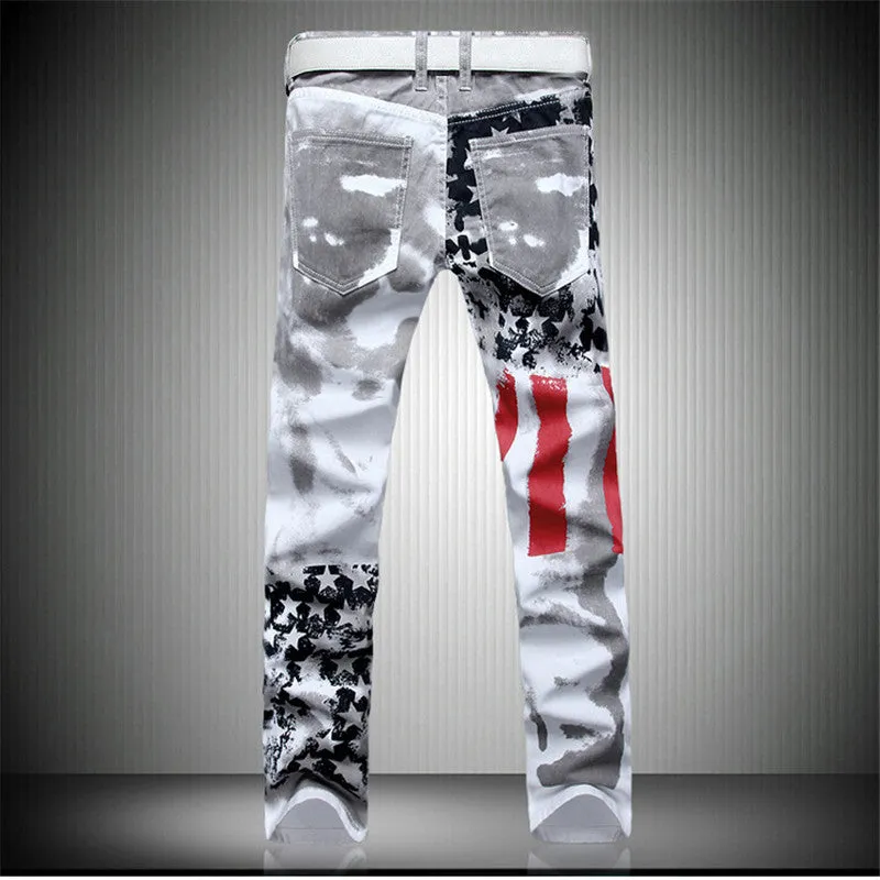 Casual Denim Pants Printed Mid Waist Jeans Street Style Straight Pants
