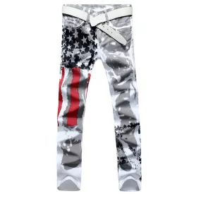 Casual Denim Pants Printed Mid Waist Jeans Street Style Straight Pants