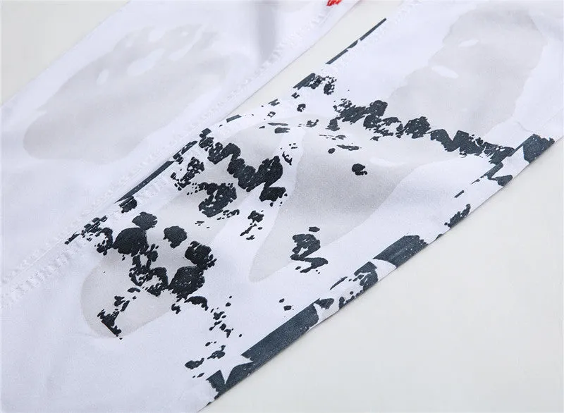 Casual Denim Pants Printed Mid Waist Jeans Street Style Straight Pants