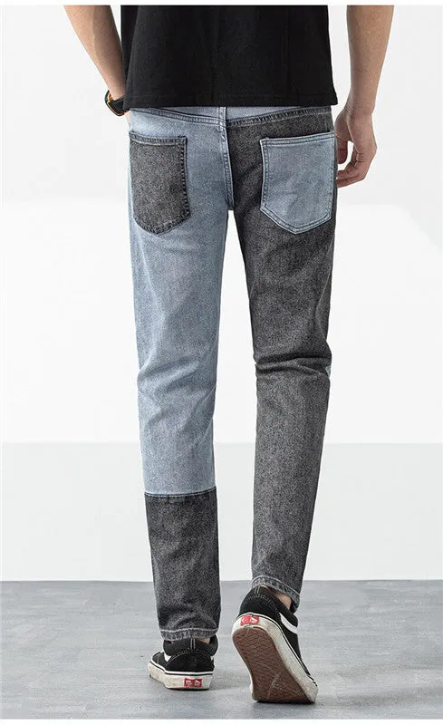 Casual Men's Jeans Skinny Elasticity Spliced Jeans Pencil Pants