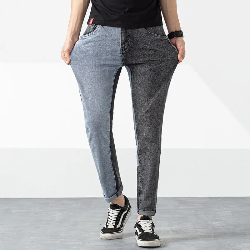 Casual Men's Jeans Skinny Elasticity Spliced Jeans Pencil Pants