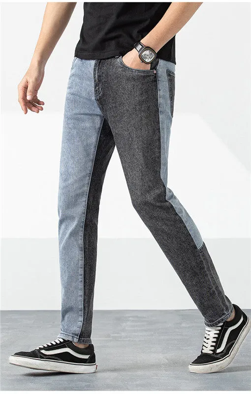 Casual Men's Jeans Skinny Elasticity Spliced Jeans Pencil Pants