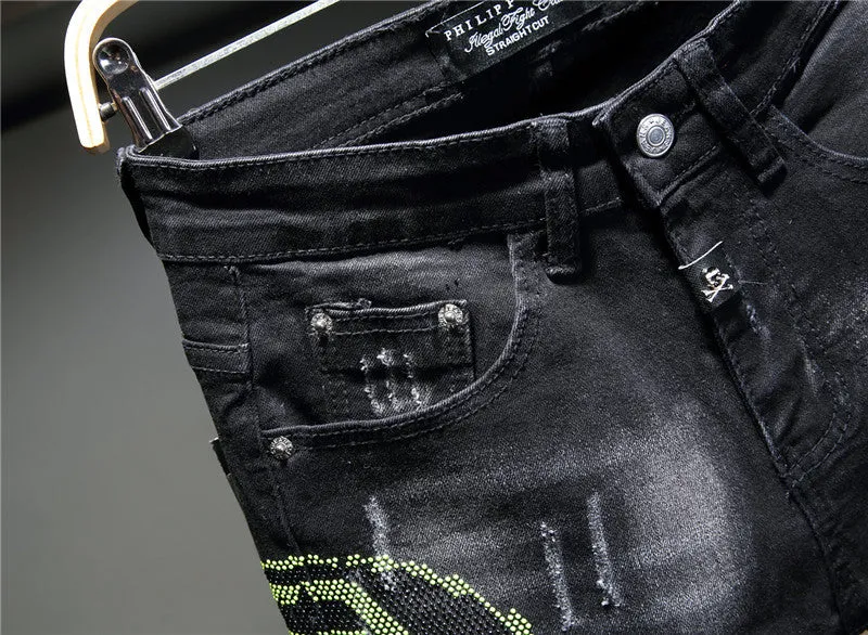 Cat Whiskers Newest Men's Jeans Mid Waisted Pencil Pants