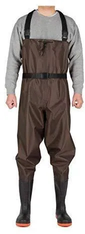 CKd G1 Bootfoot Chest Wader, Nylon & PVC Double Layers, Fishing & Hunting Waterproof Coating Fabric, Cleated Outsole with Steel Plate, High Elasticity Suspender with Buckles, Unisex
