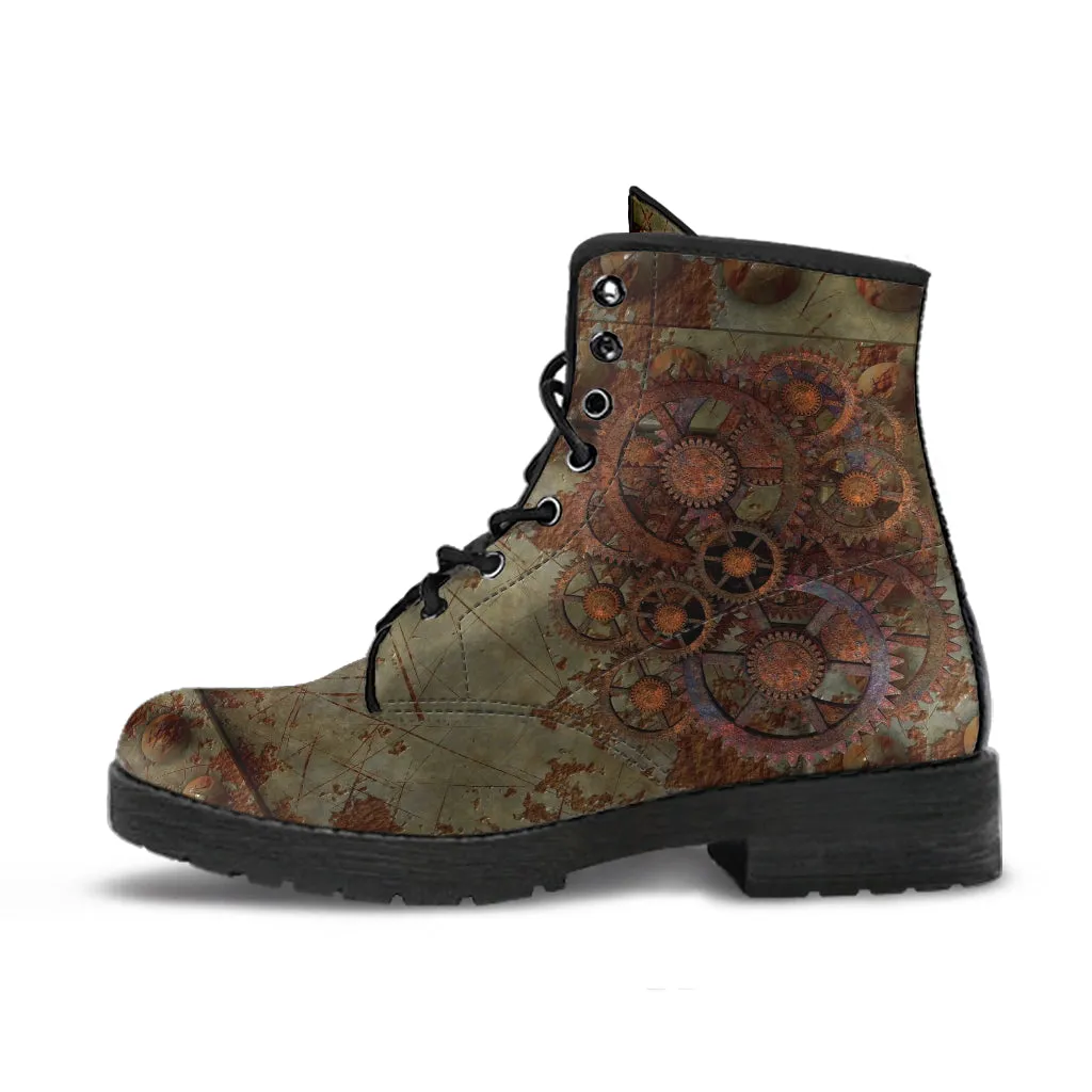 Combat Boots - Steampunk Inspired Design #112 | Grunge Rustic Adult Shoes, Vegan Leather Handmade Lace Up, Custom Boho Victorian Steampunk
