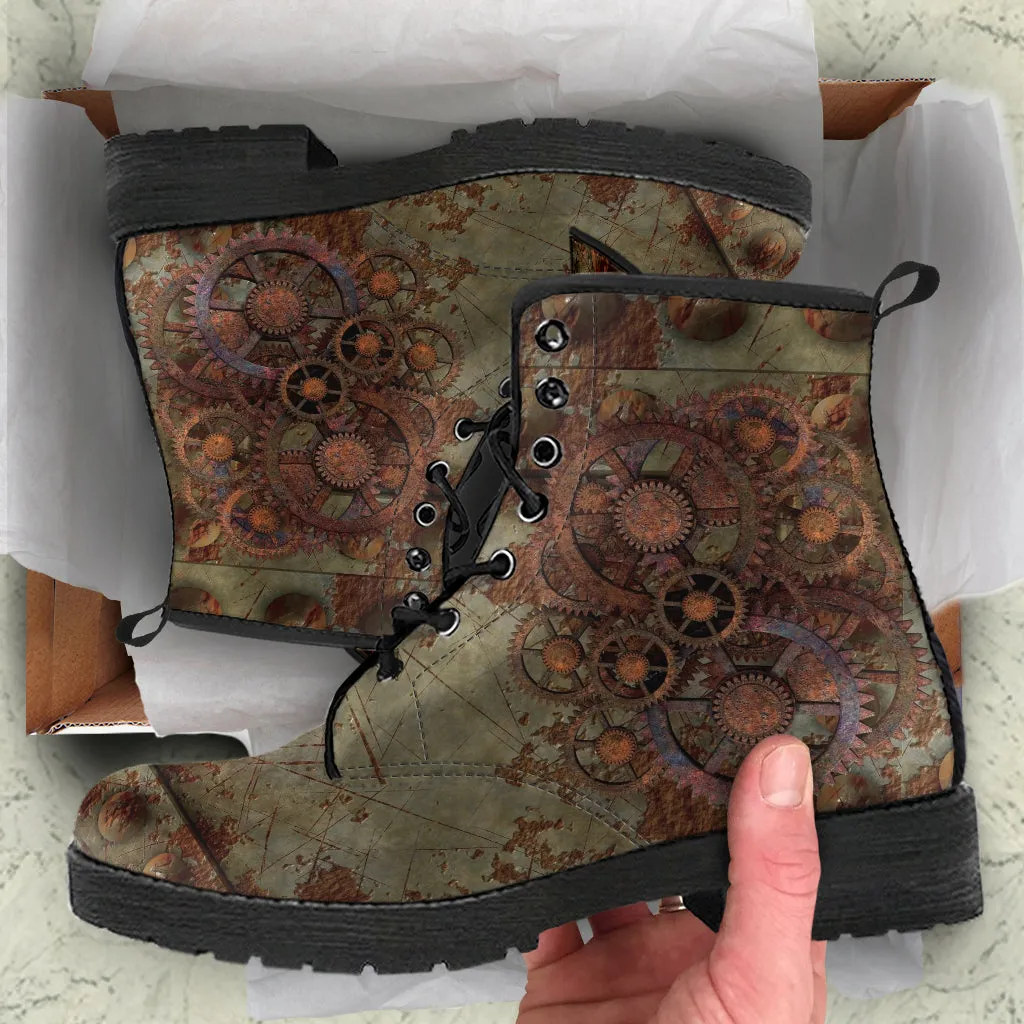 Combat Boots - Steampunk Inspired Design #112 | Grunge Rustic Adult Shoes, Vegan Leather Handmade Lace Up, Custom Boho Victorian Steampunk