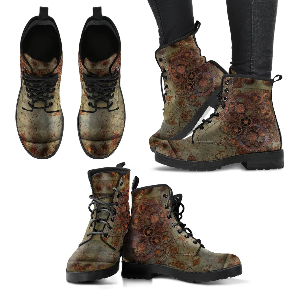 Combat Boots - Steampunk Inspired Design #112 | Grunge Rustic Adult Shoes, Vegan Leather Handmade Lace Up, Custom Boho Victorian Steampunk