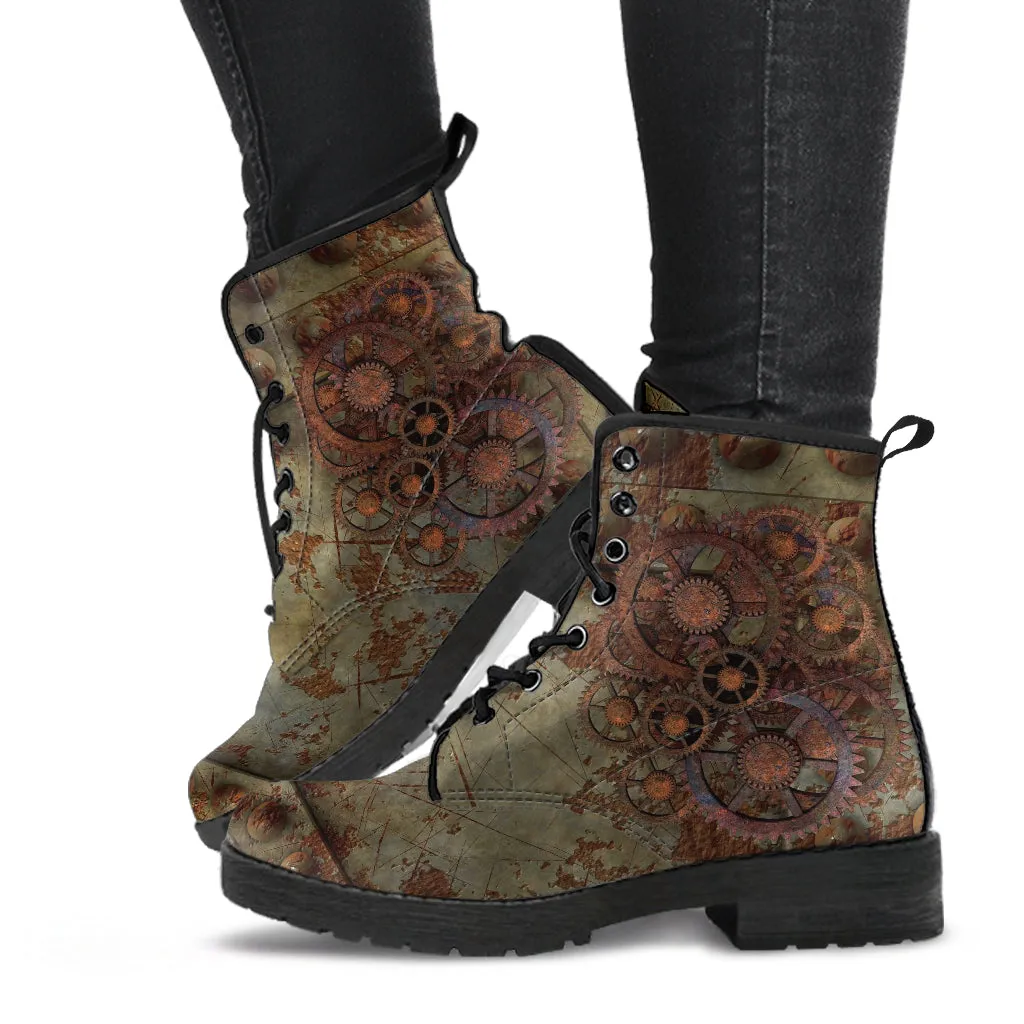 Combat Boots - Steampunk Inspired Design #112 | Grunge Rustic Adult Shoes, Vegan Leather Handmade Lace Up, Custom Boho Victorian Steampunk