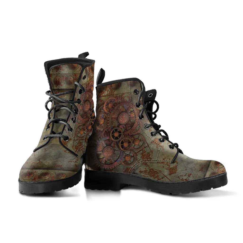 Combat Boots - Steampunk Inspired Design #112 | Grunge Rustic Adult Shoes, Vegan Leather Handmade Lace Up, Custom Boho Victorian Steampunk