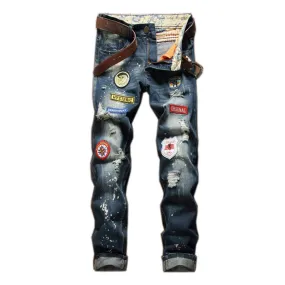 Fashion Men's Ripped Jeans Streetwear Mid Waist Jeans Straight Pants
