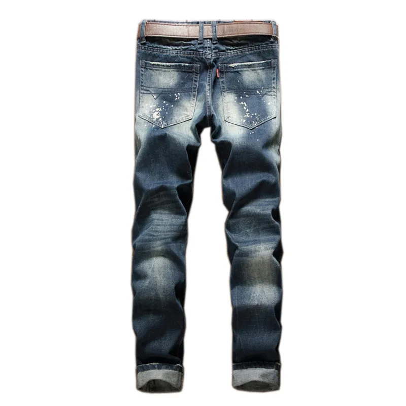 Fashion Men's Ripped Jeans Streetwear Mid Waist Jeans Straight Pants