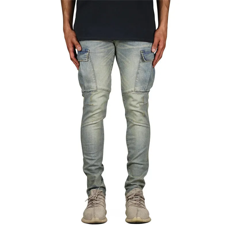 Fashion Slim Fit Jeans Multi-pocket Men's Jeans Skinny Straight Pants