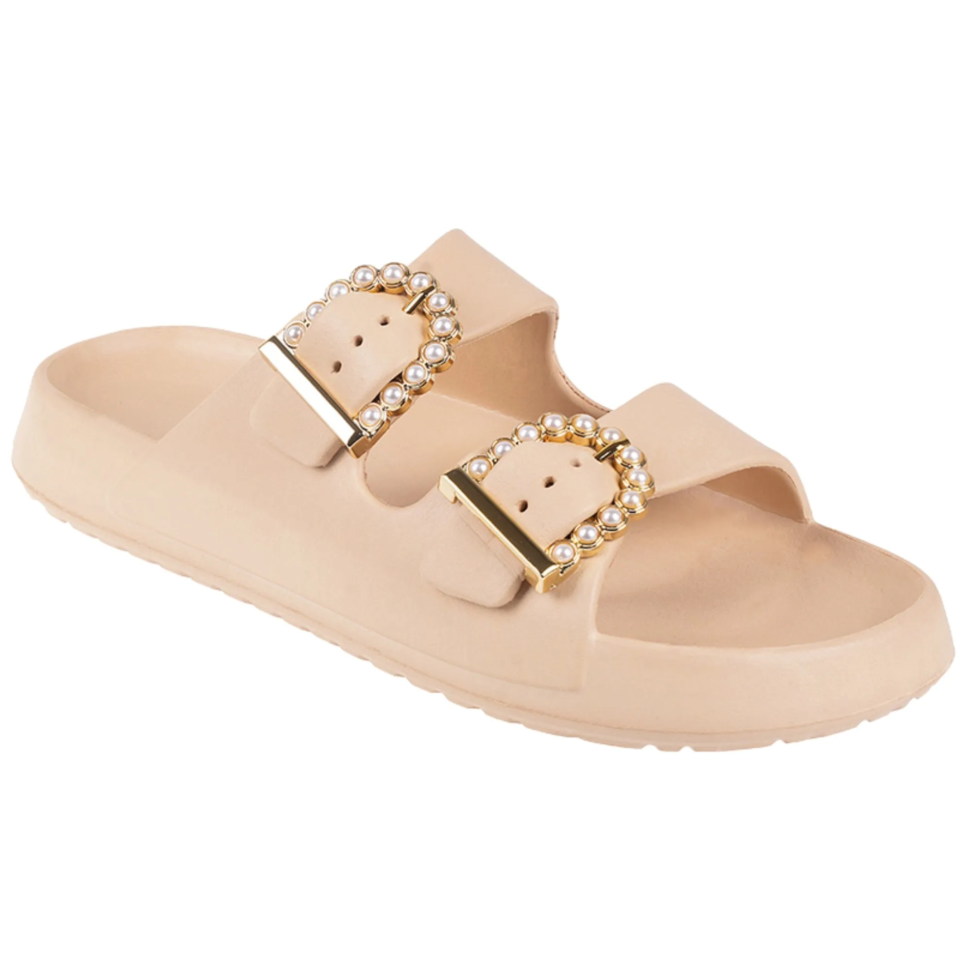 Foamwalk Womens' Sandals - Comfortable Double Buckle Beach Slides, Everyday Women's Slide Sandals