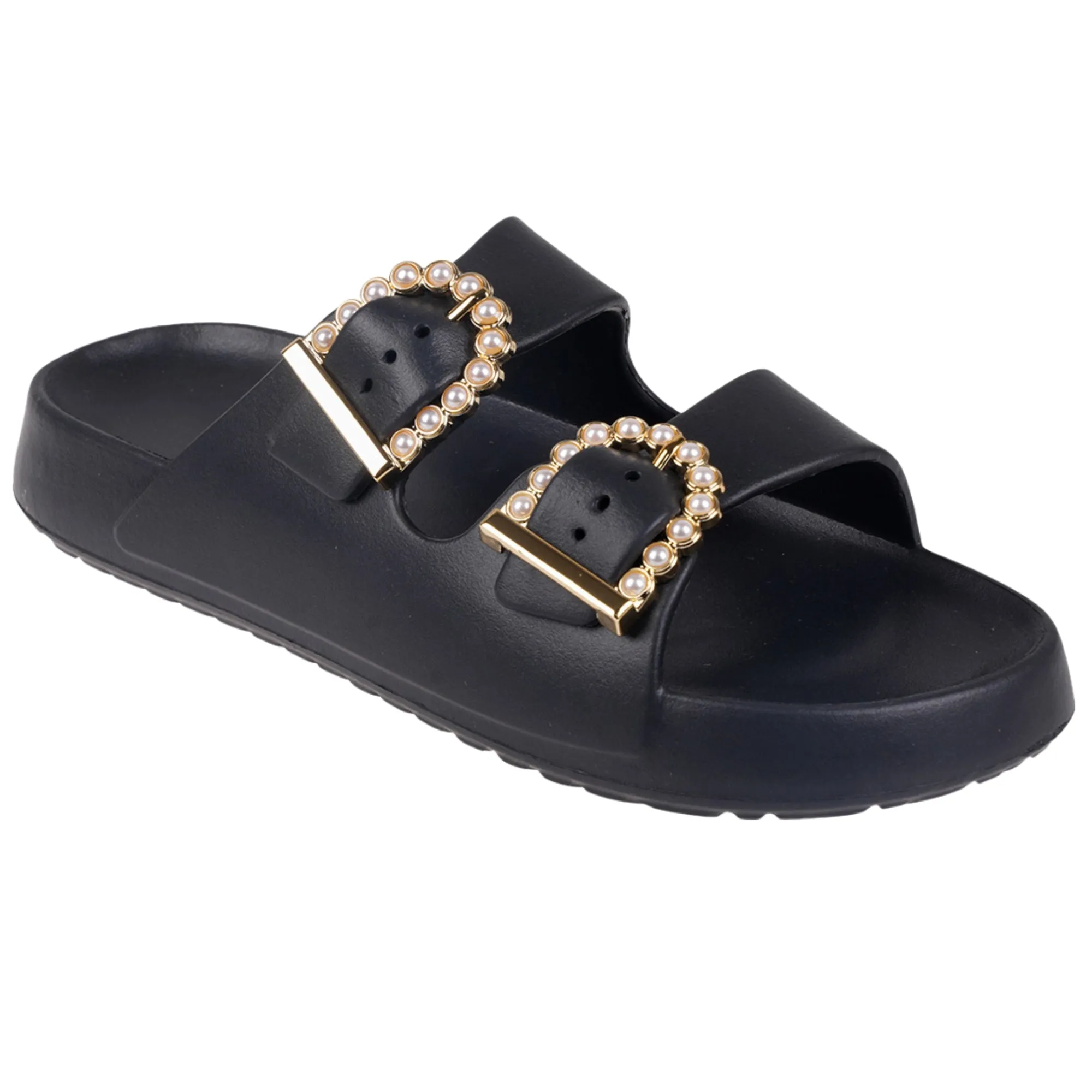 Foamwalk Womens' Sandals - Comfortable Double Buckle Beach Slides, Everyday Women's Slide Sandals