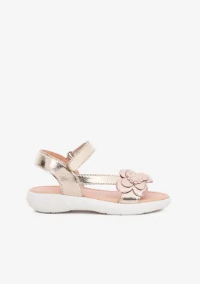 Girl's Platinum Flower Leather Sandals