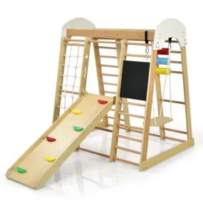 Indoor Playground Climbing Gym Wooden 8 in 1 Climber Playset for Children-Natural