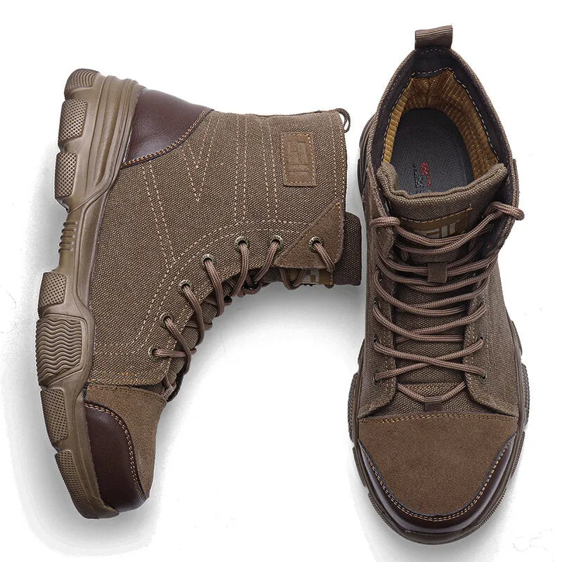 Men's High Top Steel Toe Safety Work Boots - Army Combat & Desert Hiking Shoes