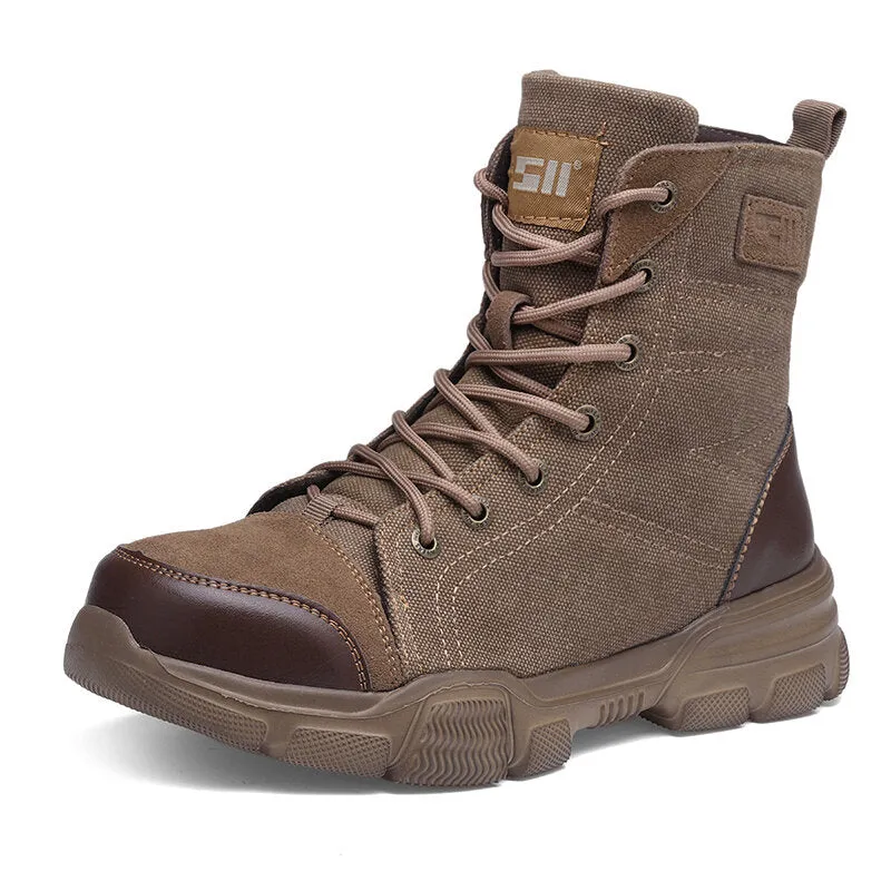 Men's High Top Steel Toe Safety Work Boots - Army Combat & Desert Hiking Shoes