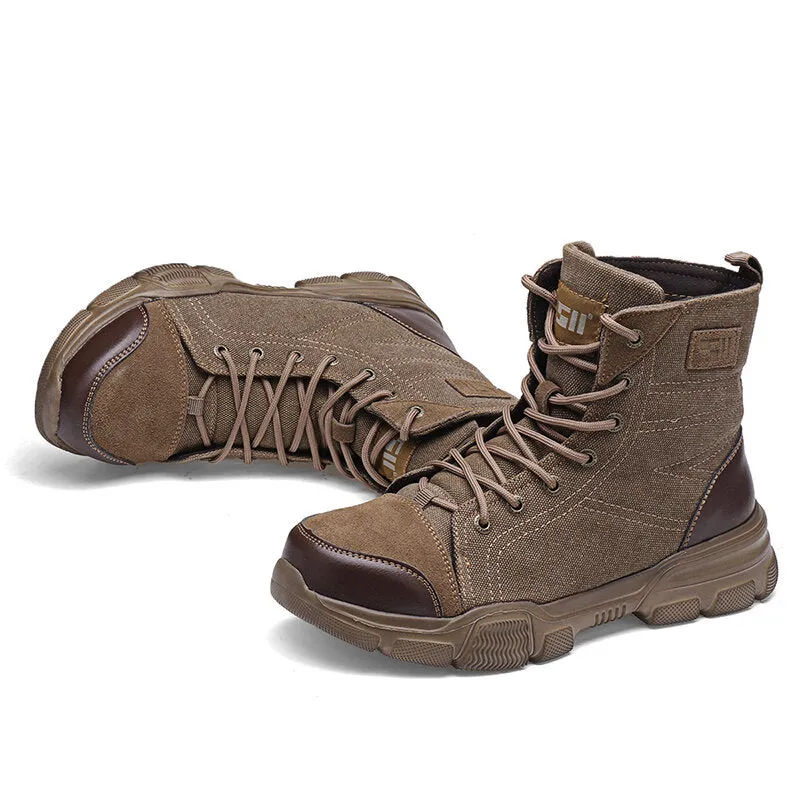 Men's High Top Steel Toe Safety Work Boots - Army Combat & Desert Hiking Shoes
