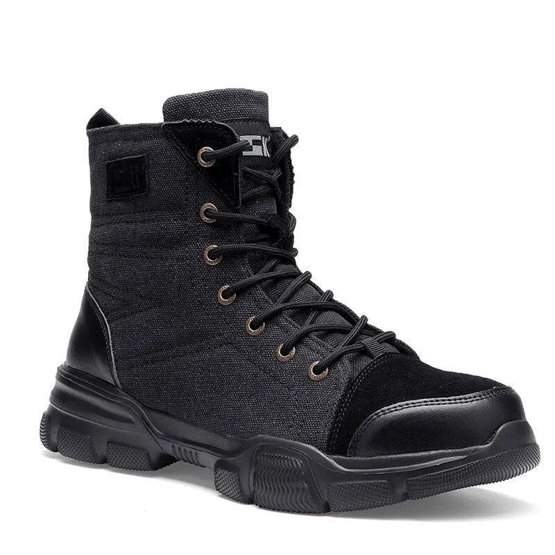 Men's High Top Steel Toe Safety Work Boots - Army Combat & Desert Hiking Shoes