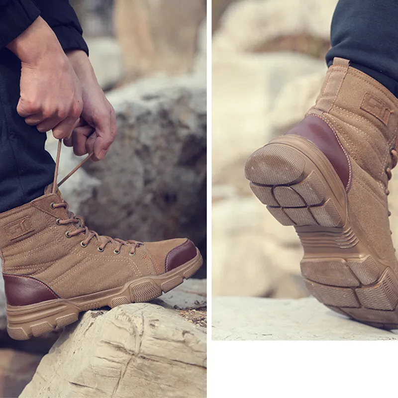 Men's High Top Steel Toe Safety Work Boots - Army Combat & Desert Hiking Shoes
