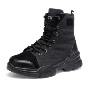 Men's High Top Steel Toe Safety Work Boots - Army Combat & Desert Hiking Shoes