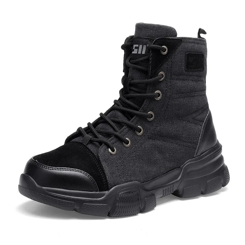 Men's High Top Steel Toe Safety Work Boots - Army Combat & Desert Hiking Shoes