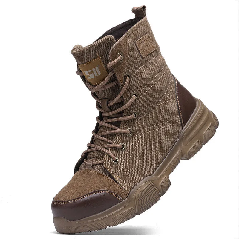 Men's High Top Steel Toe Safety Work Boots - Army Combat & Desert Hiking Shoes