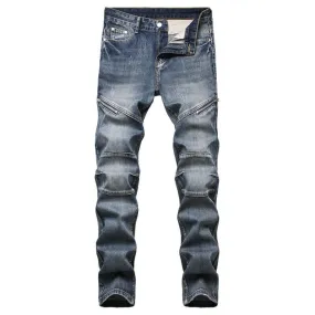 Men's Nostalgic Jeans Zipper Mid Waisted Jeans Straight Pants