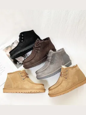 Mens Womens Winter Moccasins Sheepskin Wool One-piece Snow Boots