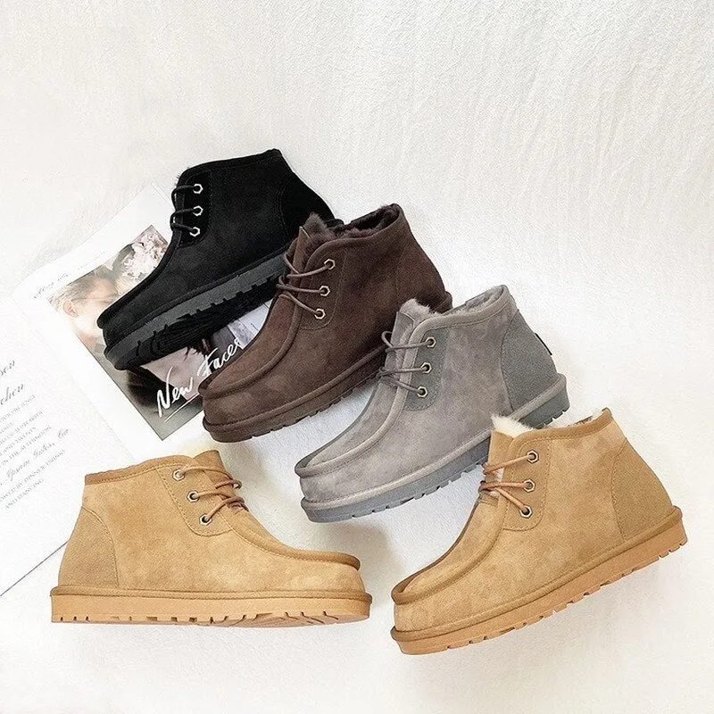 Mens Womens Winter Moccasins Sheepskin Wool One-piece Snow Boots