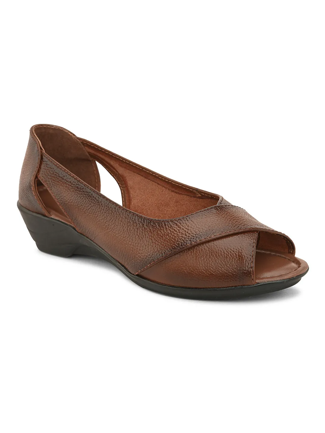 Pelle Albero Women's Brown Leather Slip-On Wedge Heel Sandals