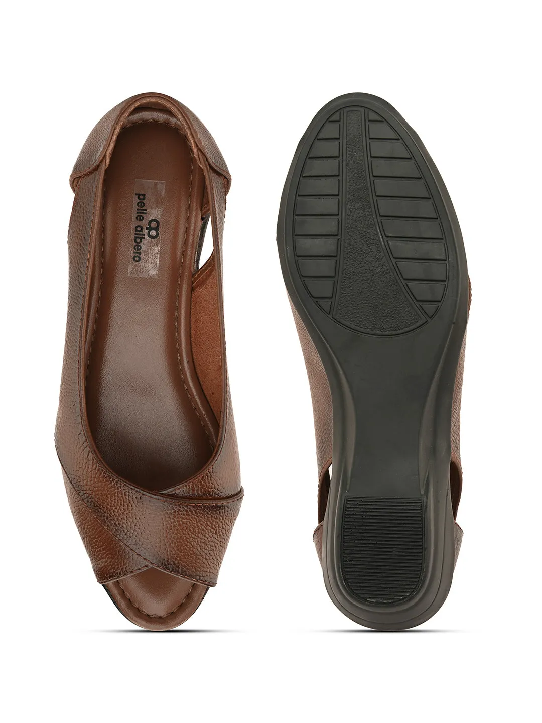 Pelle Albero Women's Brown Leather Slip-On Wedge Heel Sandals