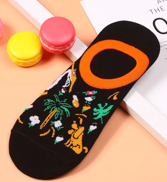 SF1212 Black Floral Dog Low Cut Socks